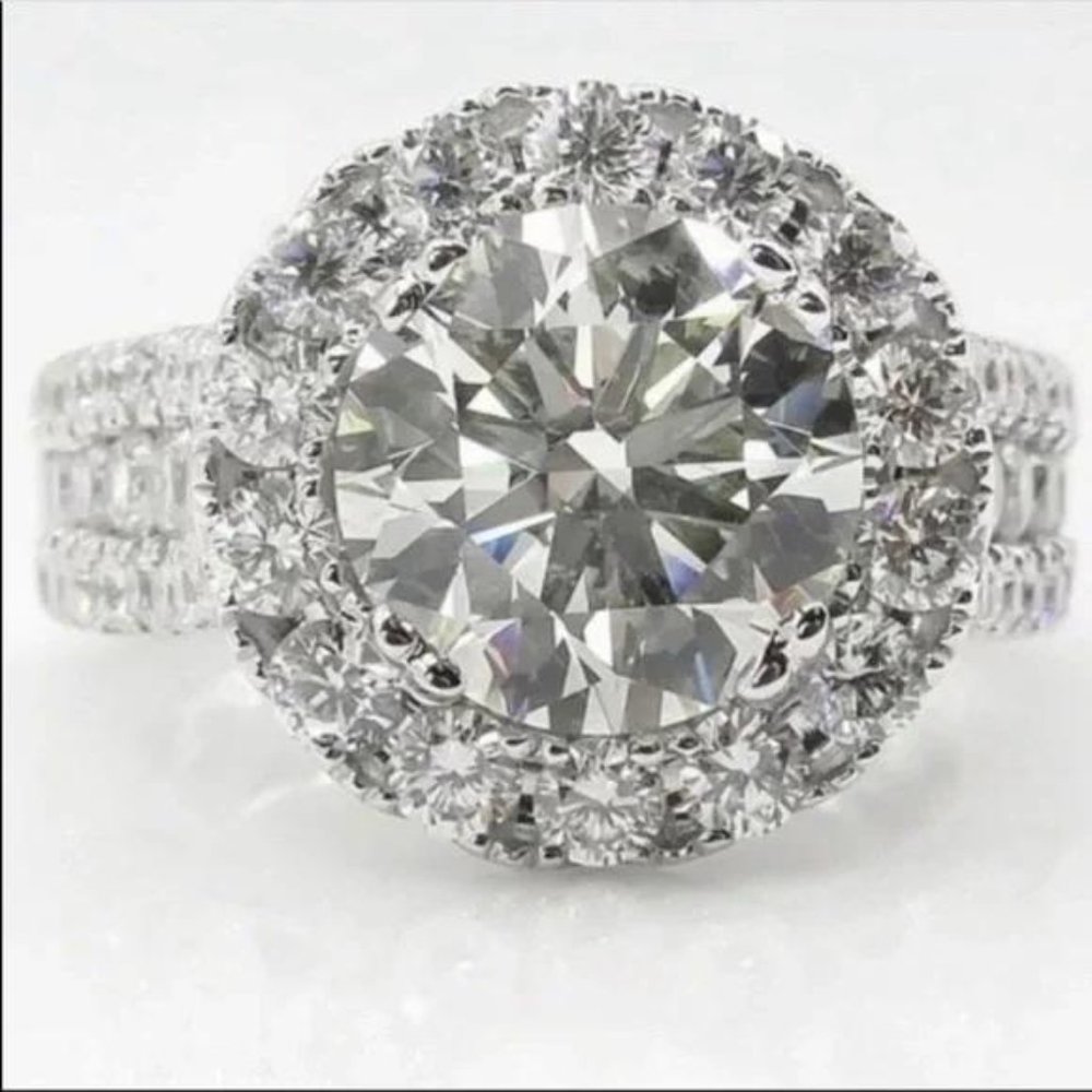 NEW 925 STERLING SILVER ROUND DIAMOND HALO RING, BEAUTIFUL RING, SHINY RING. - Picture 2 of 7